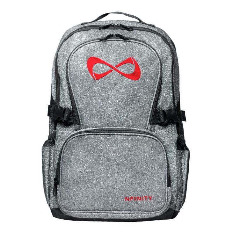 Nfinity Silver Grey Sparkle Red Logo Backpack